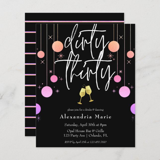 Orçamento Moderno Sparkle "Suja Trinta" aniversári (Frente/Verso)