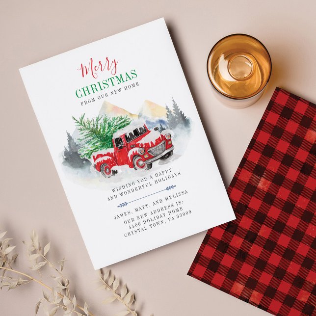 Orçamento Movimentamos Férias de Natal Para Casa (Plaid Christmas Holidays Red Truck Moving Announcement)