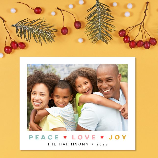 Orçamento Natal Paz Amor Joy 3 Cartão com fotos (Share the love and warmth of the holiday season with this personalized photo Christmas card)