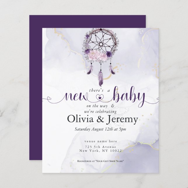 Orçamento Novo Bebê no Caminho Roxo DreamCatcher (Frente/Verso)