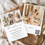 Orçamento O Casamento da Foto Código QR Minimalist<br><div class="desc">O Casamento do Código QR Elegante Moderno,  Quatro (4) Colagem de Fotos e Grande Convite Minimalista de Casamento de Data. Os cartões de convite para o casamento contêm uma tipografia moderna que é elegante,  simples e moderna para usar depois de você celebrar o dia de casamento simples e minimalista.</div>