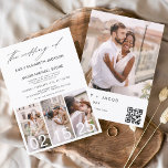 Orçamento O Casamento do Código de QR Minimalista<br><div class="desc">Apresentando "O Casamento do Moderno Elegante Quatro (4) Colagem de Fotos e Grande Convite Minimalista de Casamento de Data" - uma mistura de sofisticação e simplicidade contemporâneas. Estes convites apresentam uma tipografia moderna que exude elegância, simplicidade e um toque de modernidade, perfeita para a sua celebração minimalista de casamento. O...</div>
