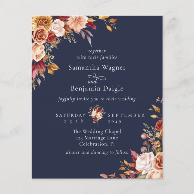 Orçamento Outono Floral Azul Marinho Casamento (Frente)