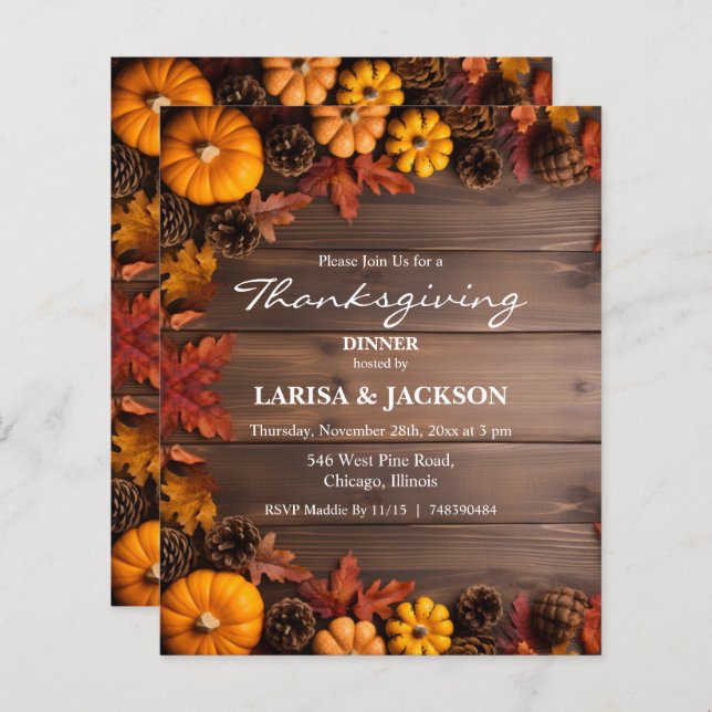 Orçamento Pine Cones Pumpkins Convite para Ação de (Frente/Verso)