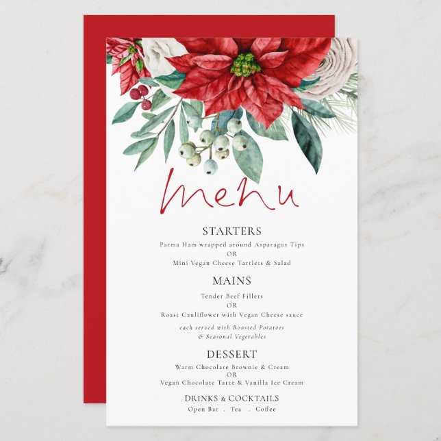 Orçamento Poinsettia Florals Menu Casamento (Frente/Verso)
