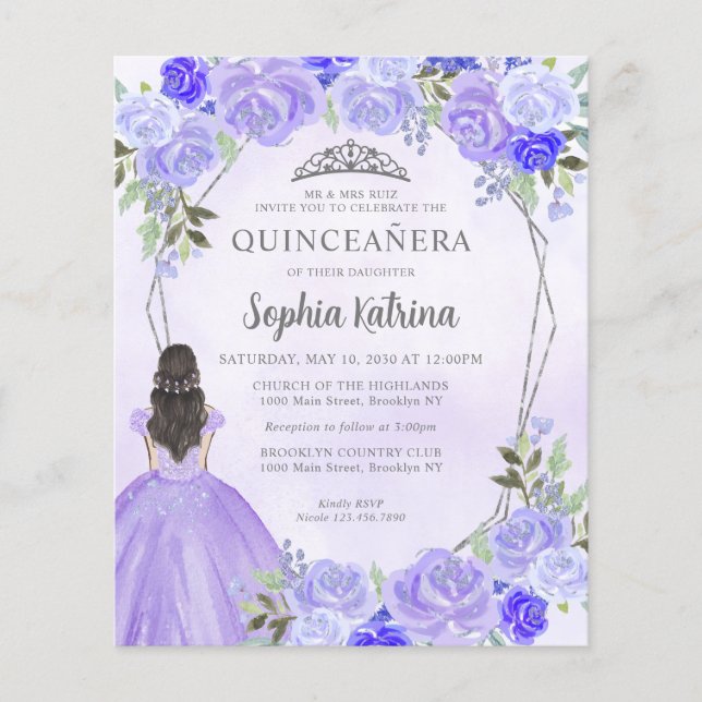 Orçamento Prata Floral Princesa Quinceañera (Frente)
