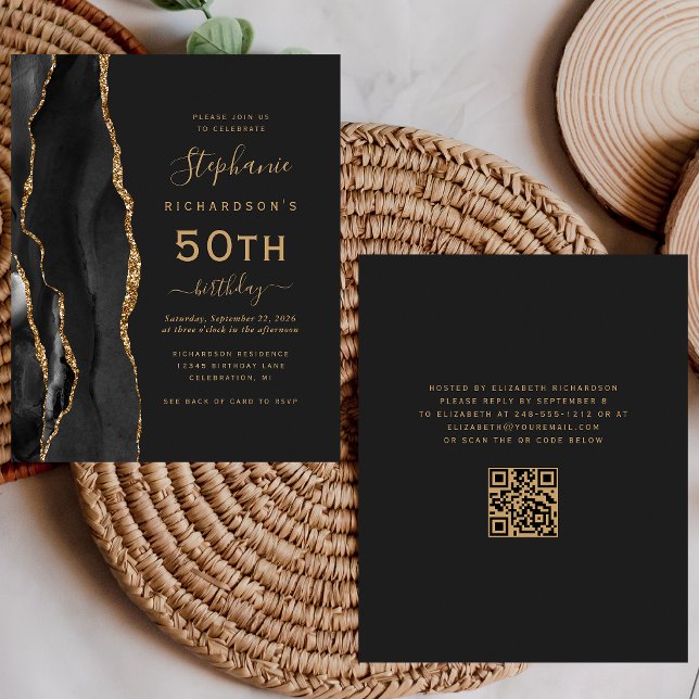 Orçamento Preto Agate Dourado Código QR 50º Aniver (Criador carregado)