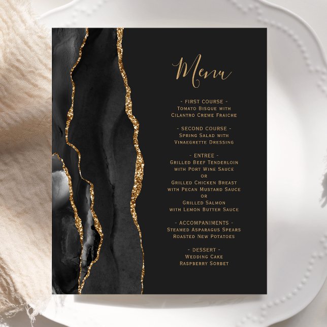 Orçamento Preto Dourado Ágata Escura Menu de Casam (Criador carregado)