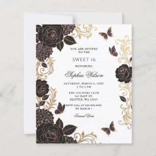 Orçamento Preto Dourado Floral Borboleta Doce 16