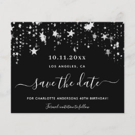 Orçamento preto estrelas prateadas aniversário sal