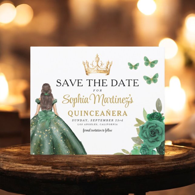 Orçamento Princesa Verde Quinceañera Salvar Data (Criador carregado)
