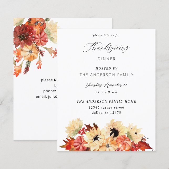 Orçamento Pumpkin & Sunflower Ação de Graças (Frente/Verso)