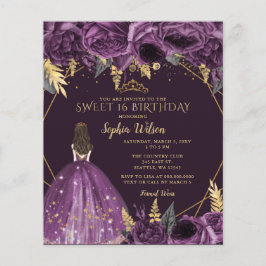 Orçamento Purple Floral Princess Sweet 16 Convite