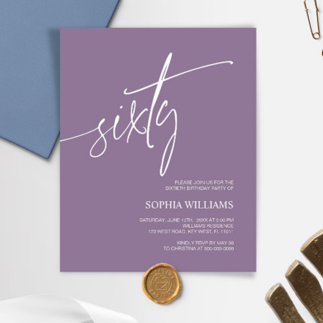 Orçamento Púrpura 60º Convite de Aniversário (Criador carregado)