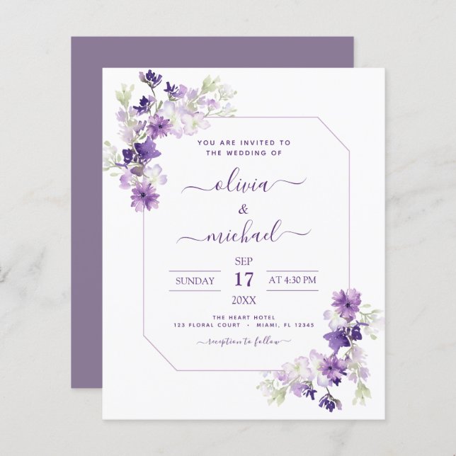 Orçamento Púrpura Casamento Floral Verde (Frente/Verso)