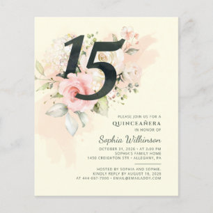 Orçamento Quinceanera 15 Birthday Convite Floral
