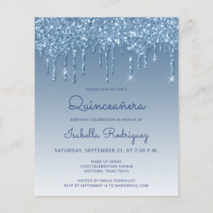 Orçamento Quinceañera Blue Glitter Convite