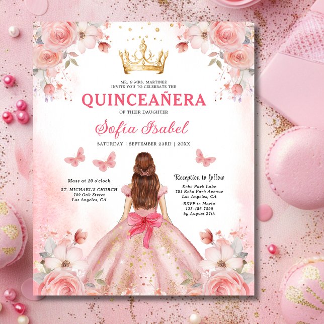 Orçamento Quinceañera Blush Borboleta Floral Rosa (Criador carregado)