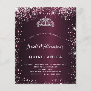 Orçamento Quinceanera burgundy glitter tiara