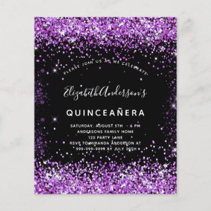 Orçamento Quinceanera - convite à luz roxa negra