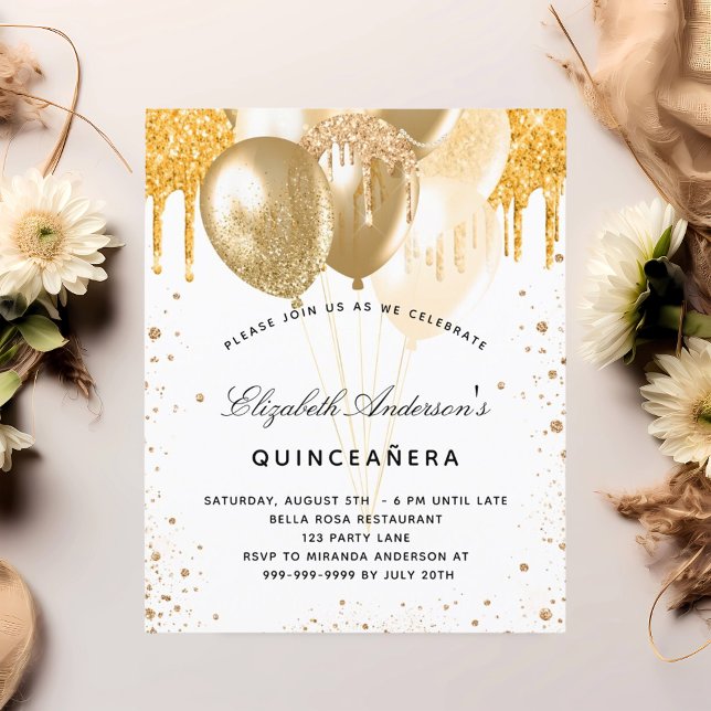 Orçamento Quinceanera - convite para balões de our (Criador carregado)