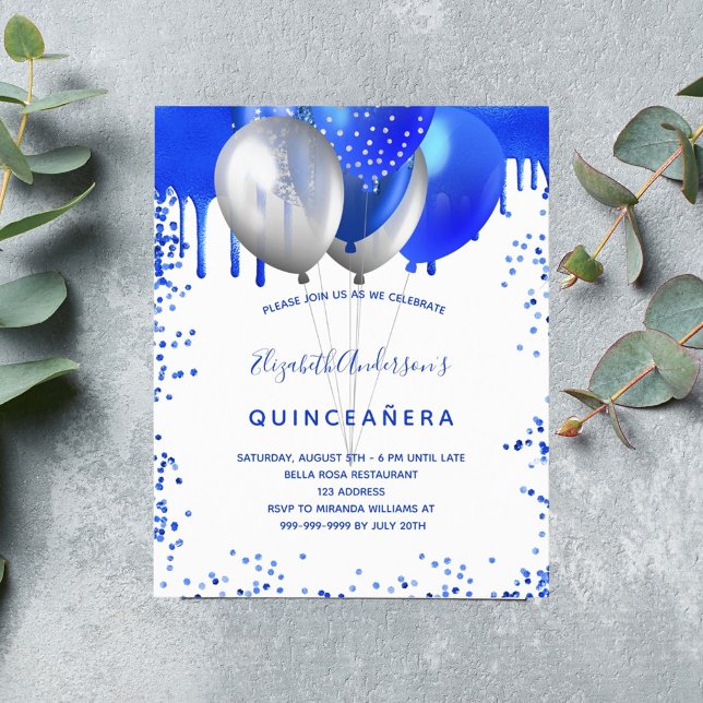 Orçamento Quinceanera convite real azul branco (Criador carregado)