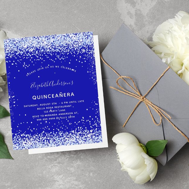 Orçamento Quinceanera convite real azul branco (Criador carregado)