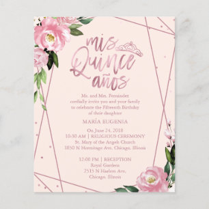 Orçamento Quinceanera Convite Rosa Dourado Cor-de-