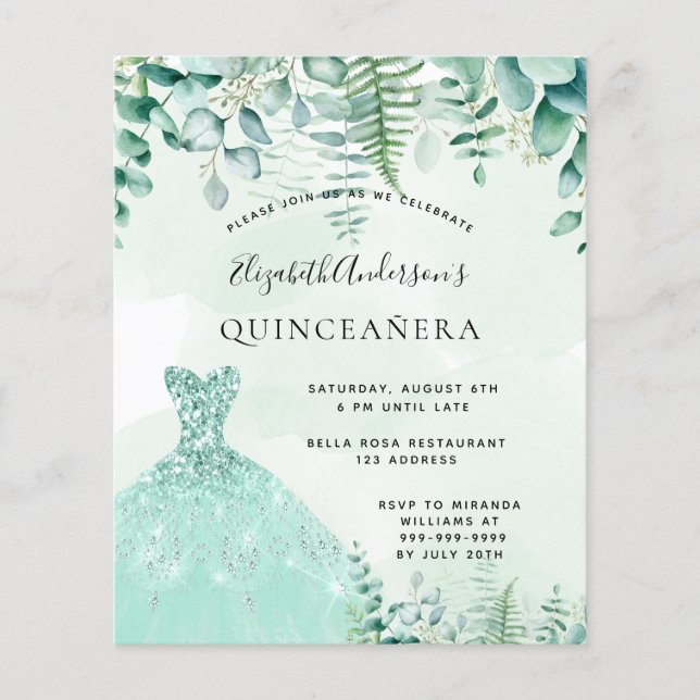 Orçamento Quinceanera encantou vestido de floresta (Frente)