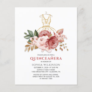 Orçamento Quinceanera Faux Vestido Dourado Floral