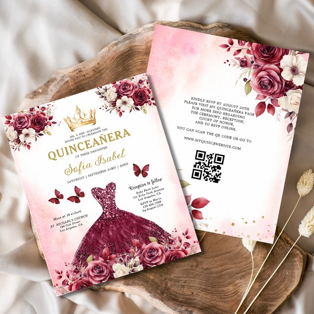 Orçamento Quinceanera Floral Burgundy Princesa (Criador carregado)