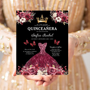 Orçamento Quinceanera Floral Burgundy Princesa