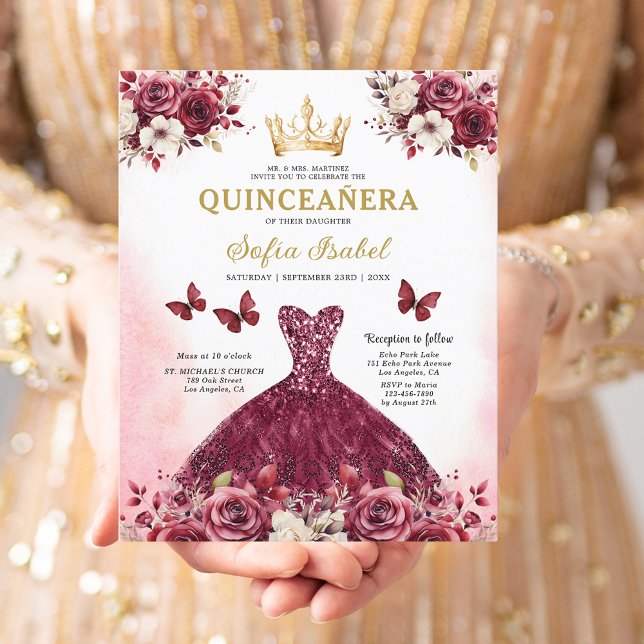 Orçamento Quinceanera Floral Burgundy Princesa (Criador carregado)