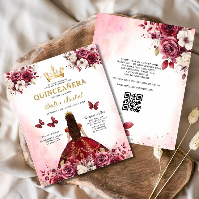 Orçamento Quinceanera Floral Burgundy Princesa (Criador carregado)