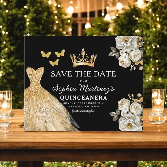 Orçamento Quinceanera Floral Dourado Salvar Data (Criador carregado)
