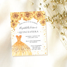 Orçamento Quinceanera gold dress convite floral