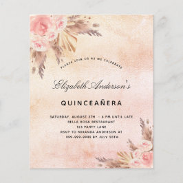 Orçamento Quinceanera pampas de relva convite