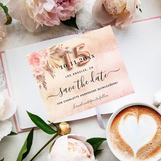 Orçamento Quinceanera pampas rosa salvar a data (Criador carregado)