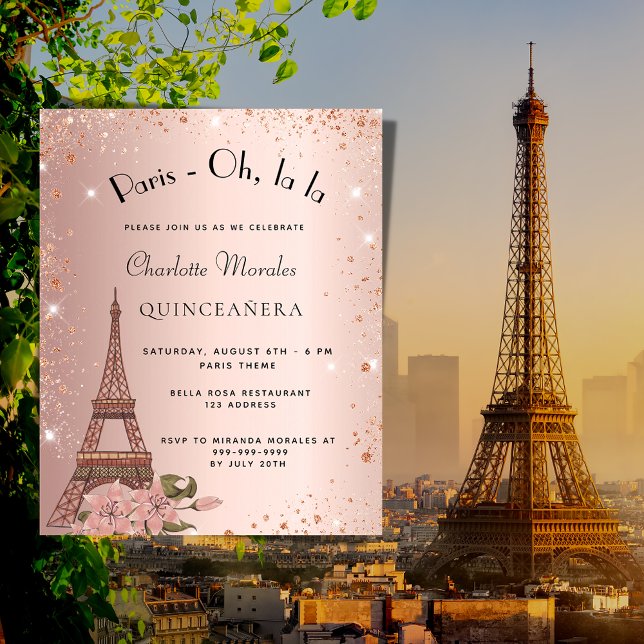 Orçamento Quinceanera Paris Eiffel rosa convite (Criador carregado)