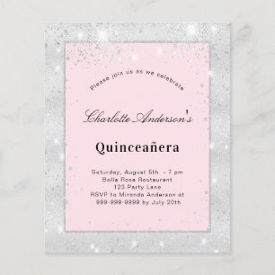 Orçamento Quinceanera prata pincelada poeira rosa