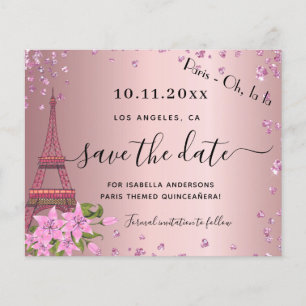 Orçamento Quinceanera rosa bege paris salve a data