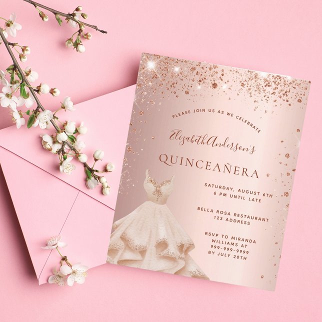Orçamento Quinceanera rosa de ouro convite à relva (Criador carregado)