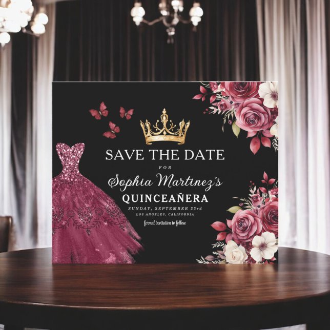 Orçamento Quinceanera Salve a Data Floral Burgundy (Criador carregado)