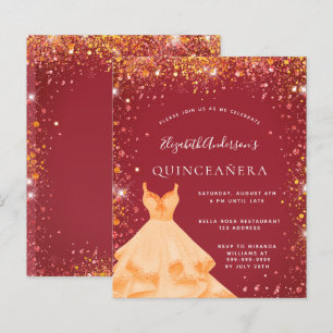 Orçamento Quinceanera vermelho ouro vestido poeira