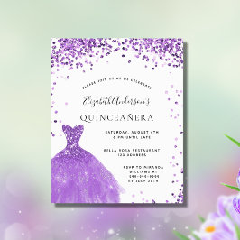 Orçamento Quinceanera violeta, brilho branco