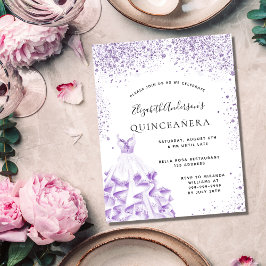 Orçamento Quinceanera violeta, brilho branco