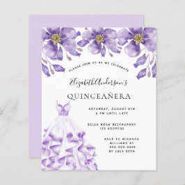 Orçamento Quinceanera violeta, vestido branco flor