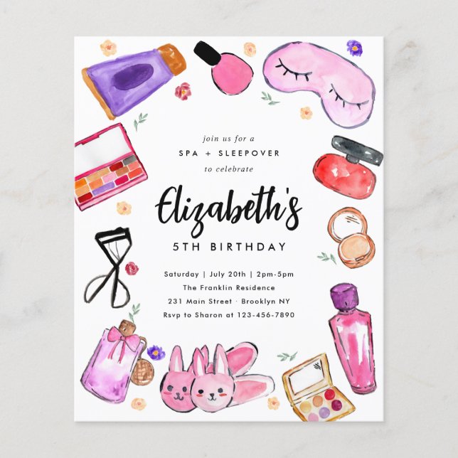 Orçamento Raparigas Sleepover Spa Aniversário (Frente)