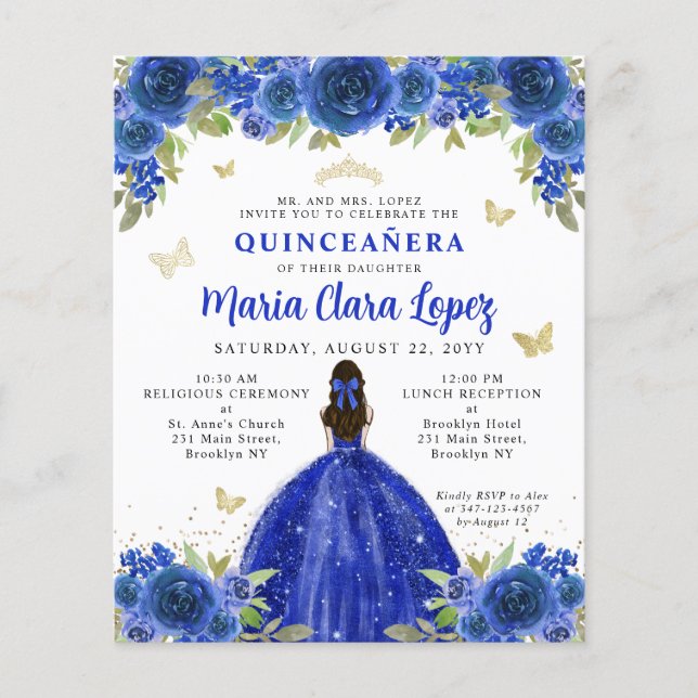Orçamento Real Blue Dourado Princesa Floral Quince (Frente)