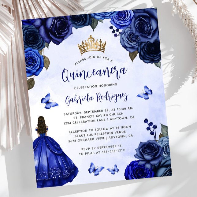Orçamento Real Blue Floral Princesa Quinceañera (Criador carregado)